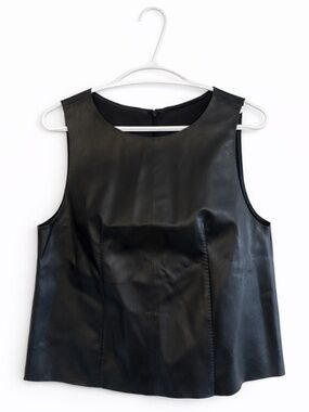 H&M Black Faux Leather Sleeveless high neck structured sleeveless top
